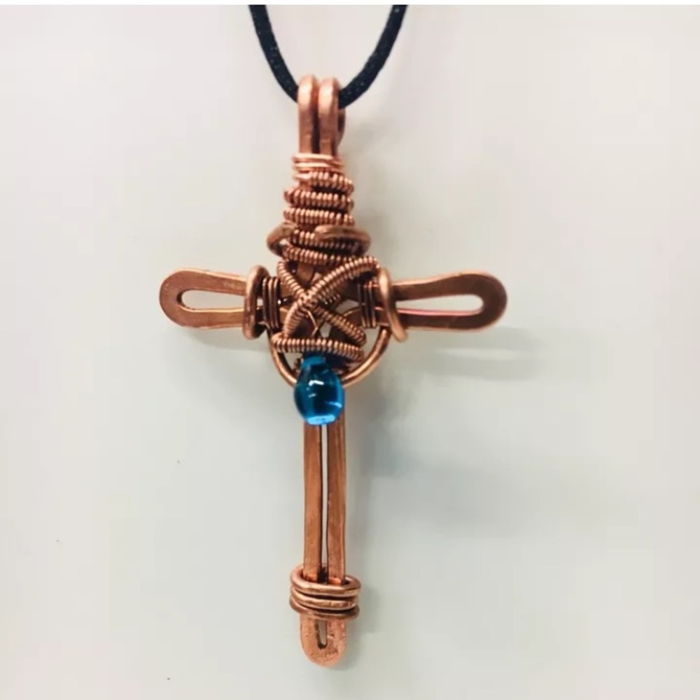 Cross cooper wire necklace hand Made